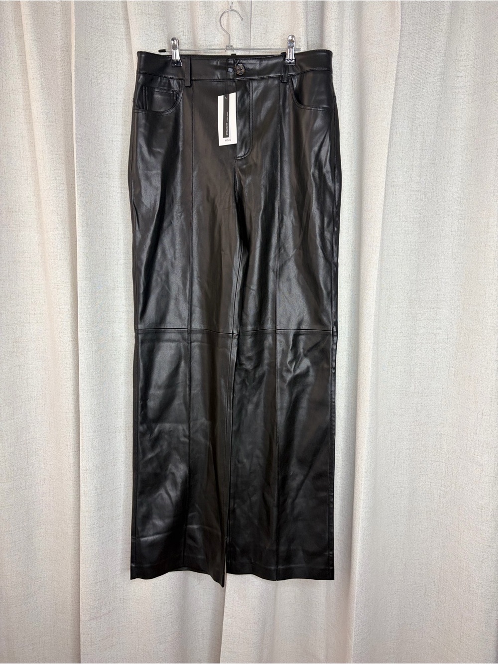Mango black faux leather straight leg pants